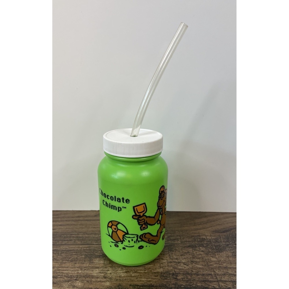 Vintage Dairy Queen Chocolate Chimp Green Mini Kids Water Bottle Straw Lid